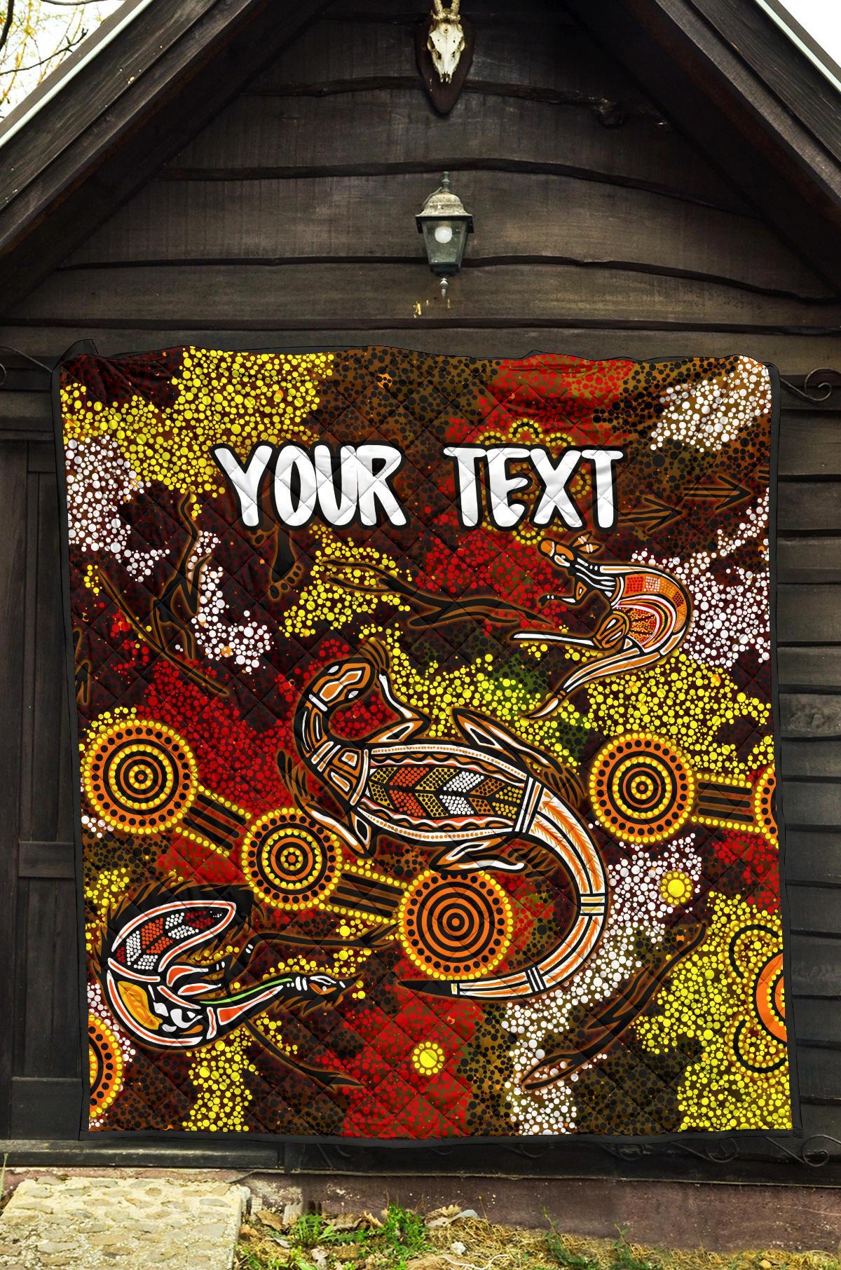 (Custom) Aboriginal Premium Quilt - Kangaroo and Lizard Dot Painting Art