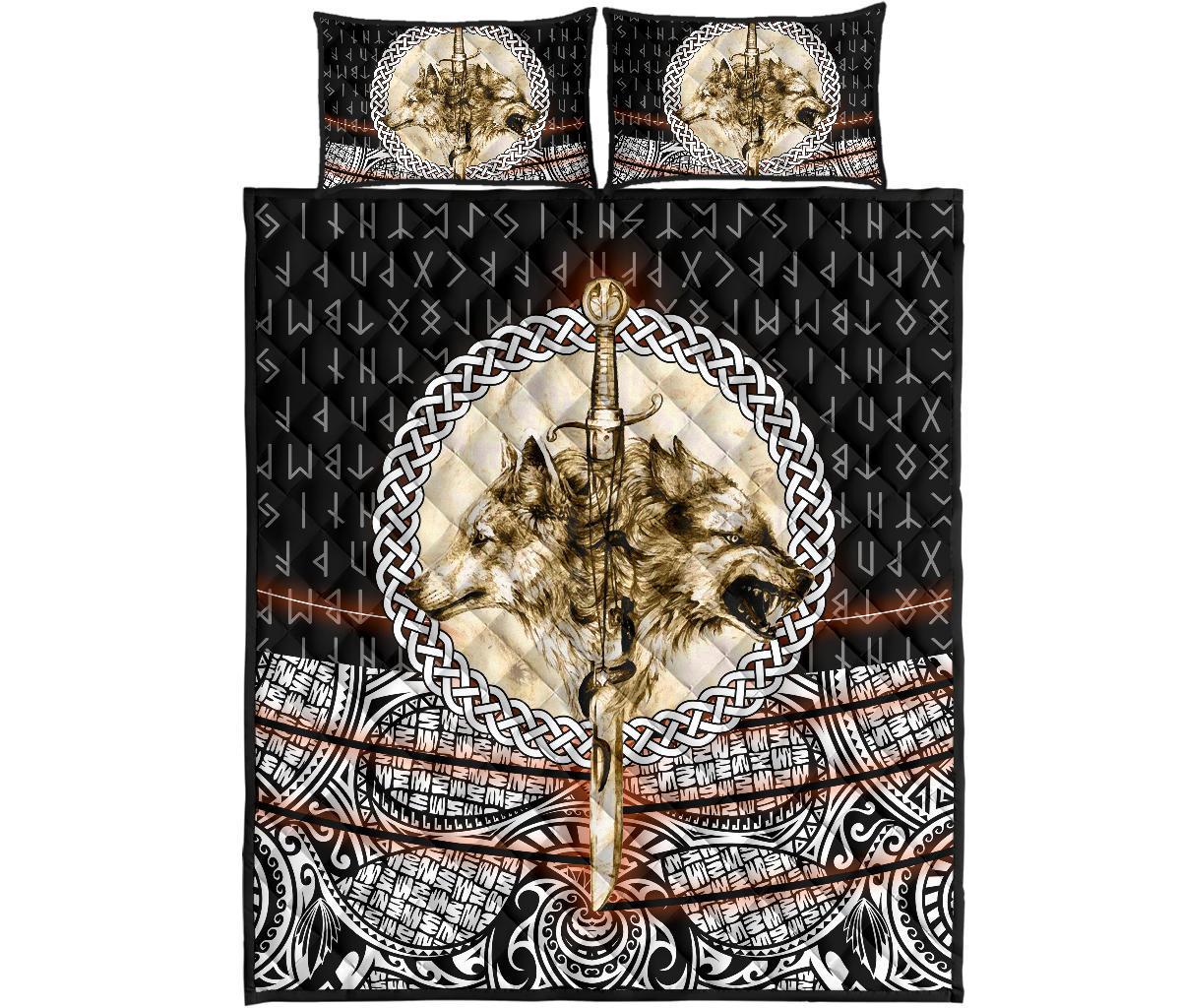 Viking Quilt Bedding Set Wolf and Viking Tattoo 3D