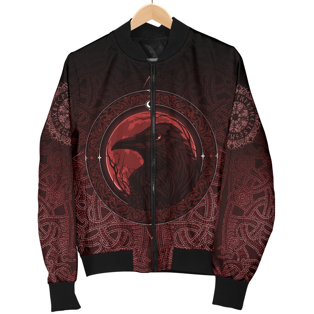 Viking Bomber Jacket Ethnic Odin Raven Red