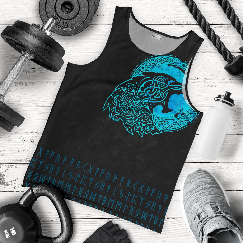 Viking Men's Tank Top Fenrir Wolf Cyan