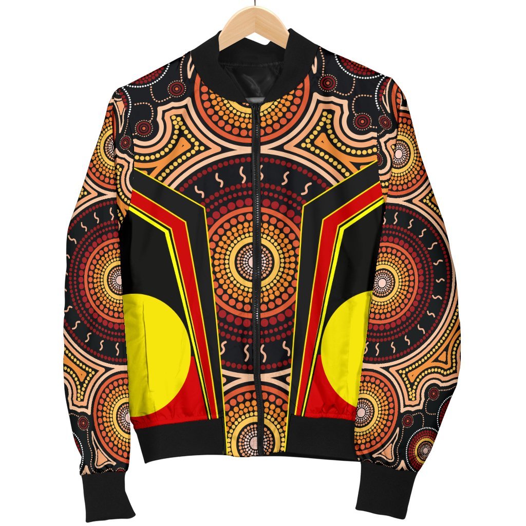 Women Bomber Jacket - Aboriginal With Dot Painting Art