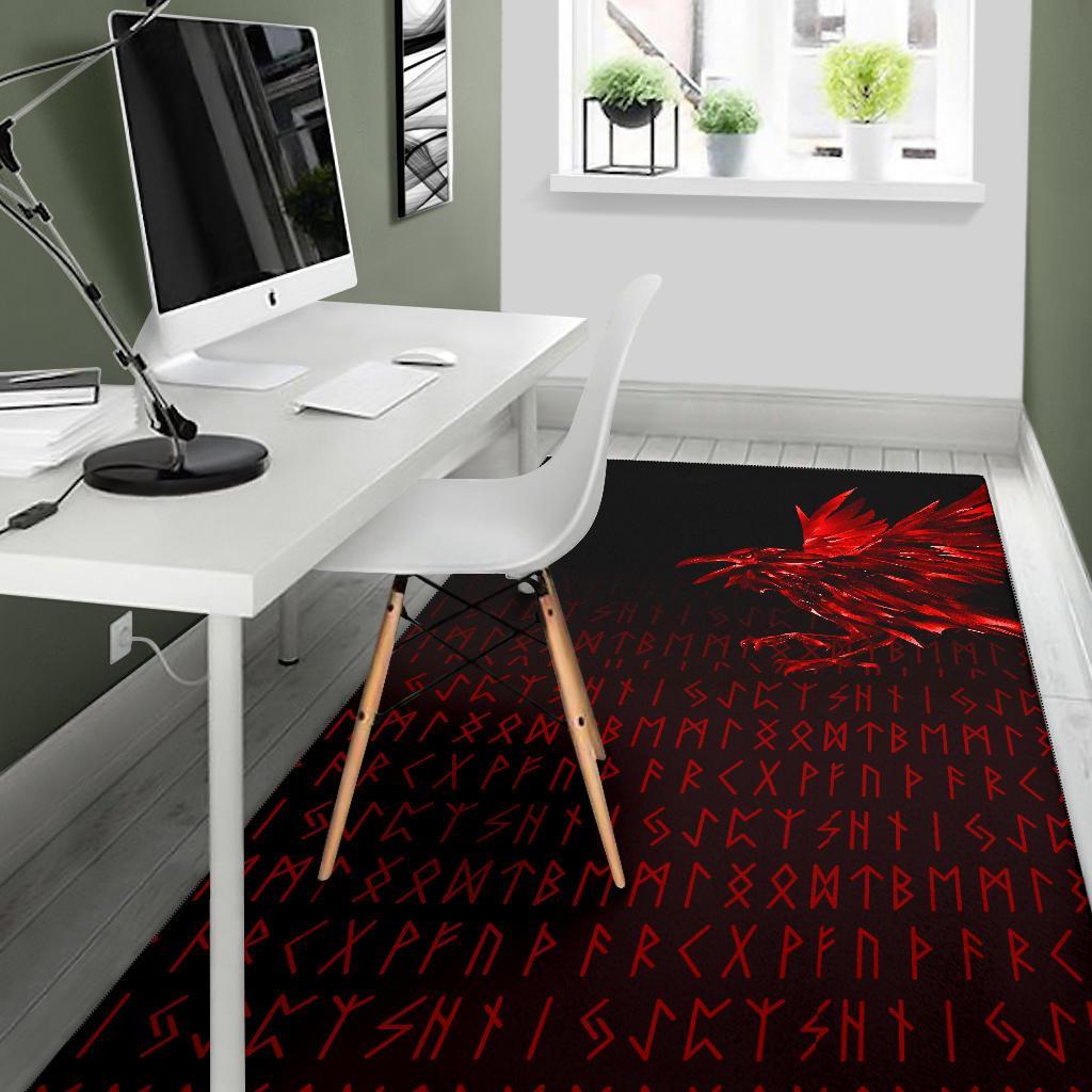 Viking Area Rug The Raven Of Odin Rune Red