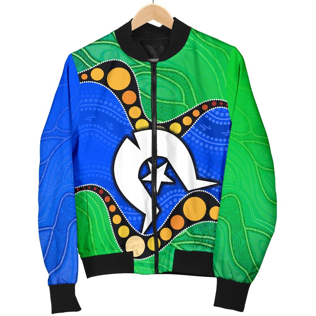 Torres Strait Islands Men Bomber Jacket - Flag with Aboriginal Patterns