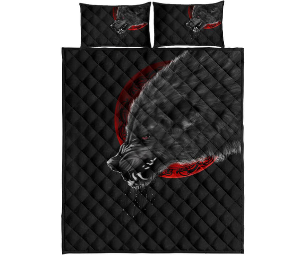 Viking Quilt Bedding Set Wolf And Blood Moon