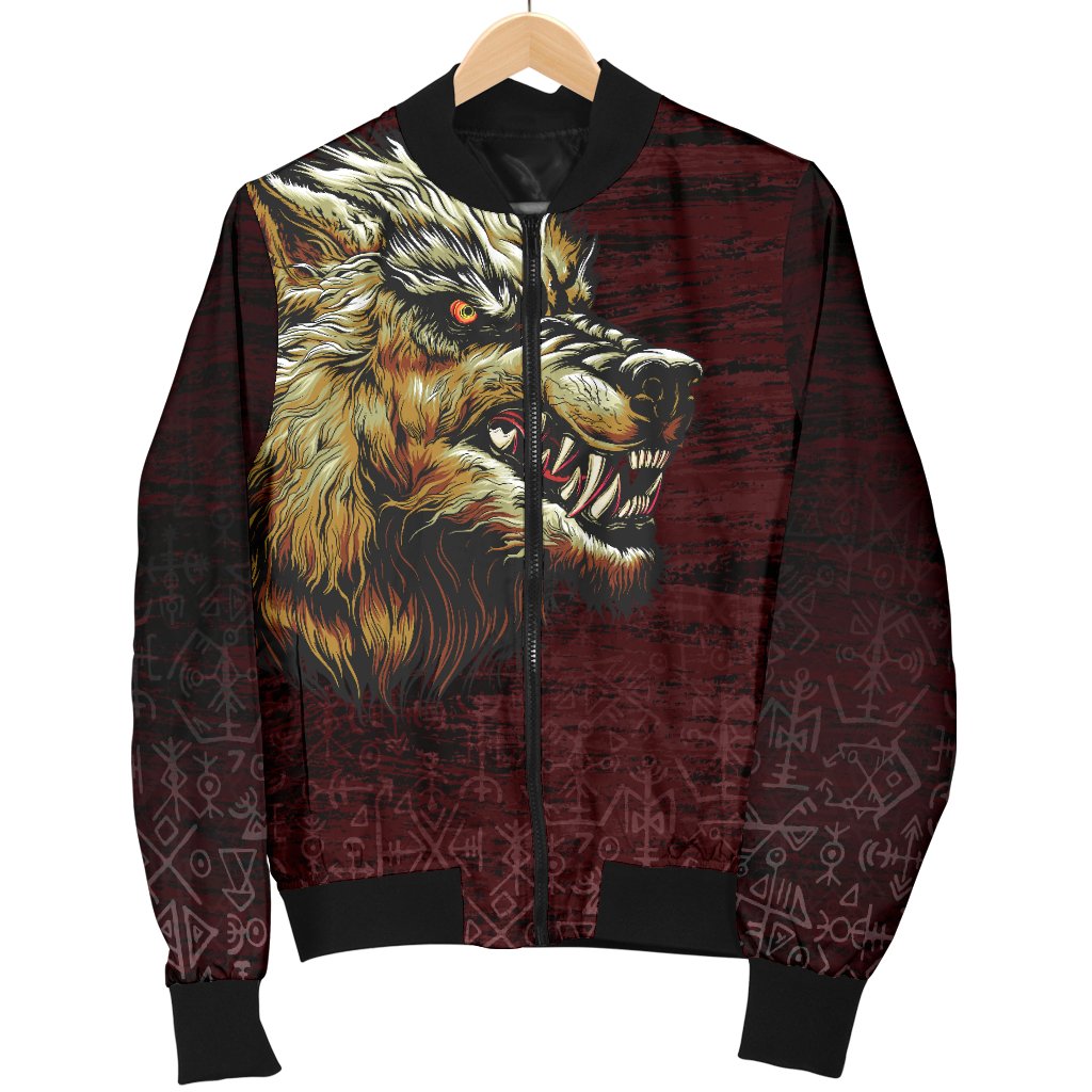 Viking Bomber Jacket Fenrir On The Blood Moon Background Style Ver01