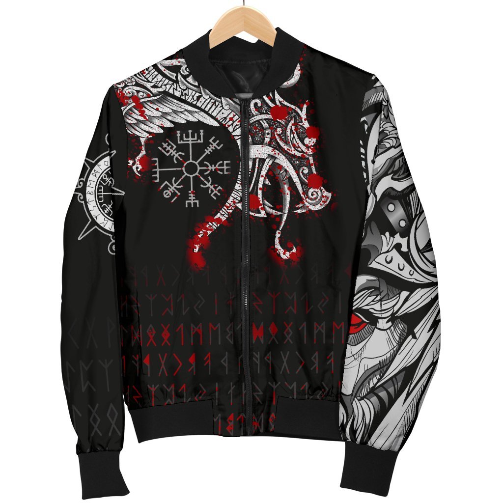 Viking Bomber Jacket Dragon and Vegvisir Blood Tattoo Style Ver01