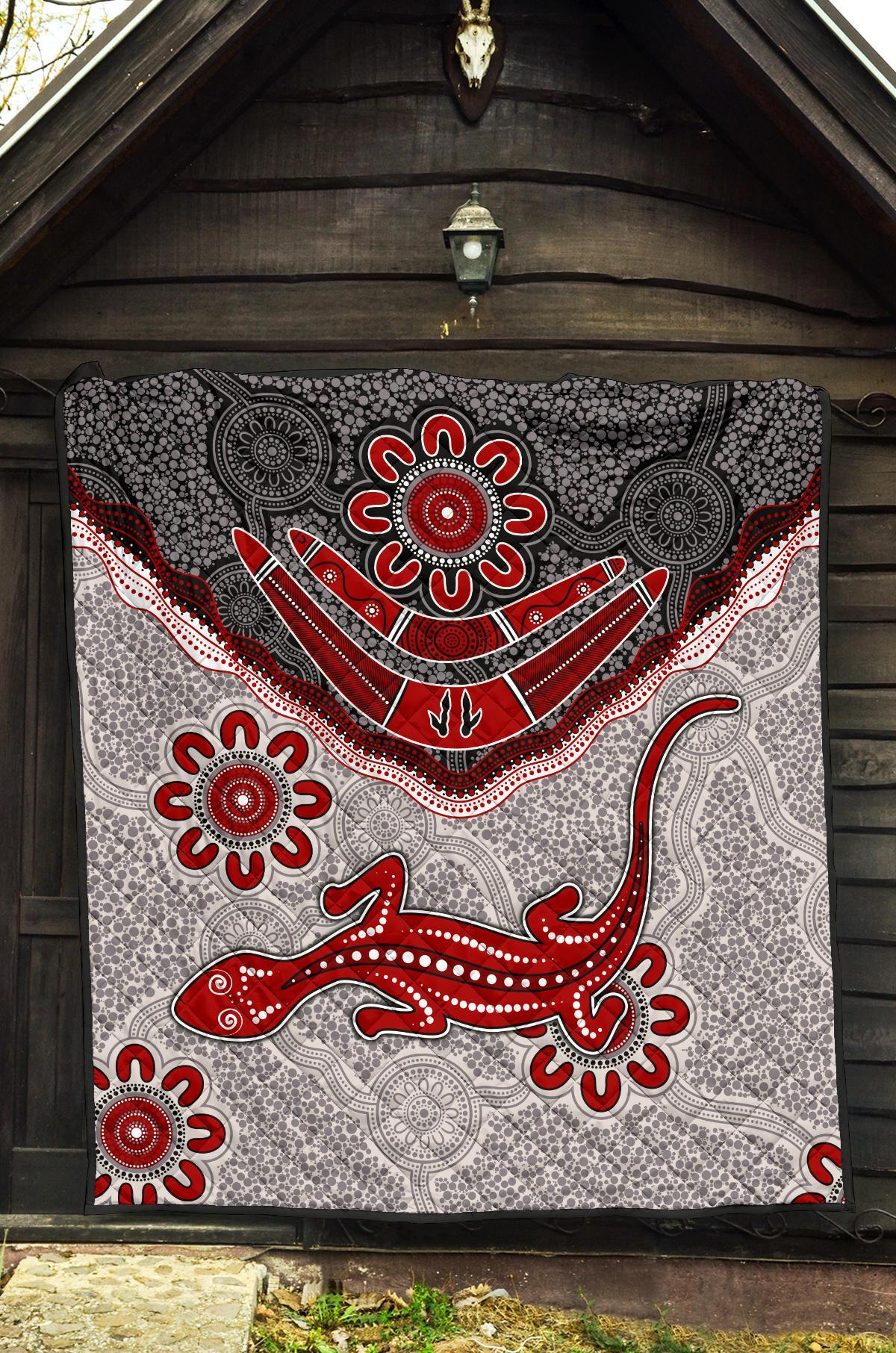 Aboriginal Premium Quilt - Indigenous Boomerang and Lizard Art