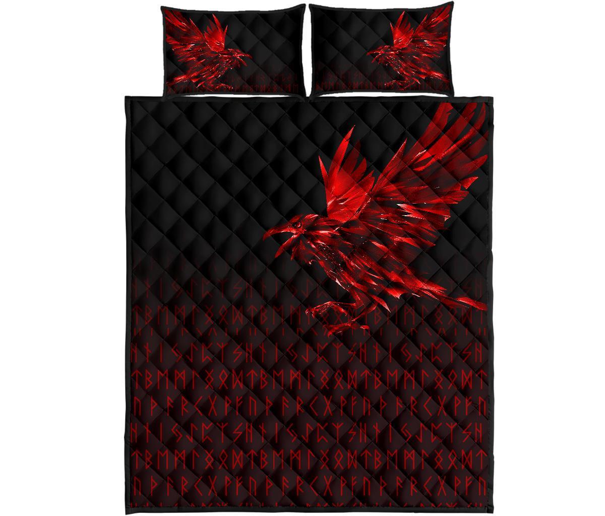 Viking Quilt Bedding Set The Raven Of Odin Rune Red