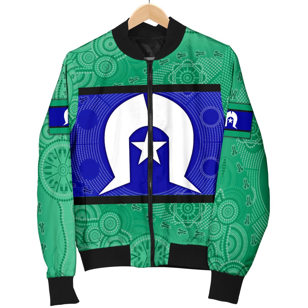 Men Bomber Jacket, Torres Strait Islands Flag With Aboriginal Patterns