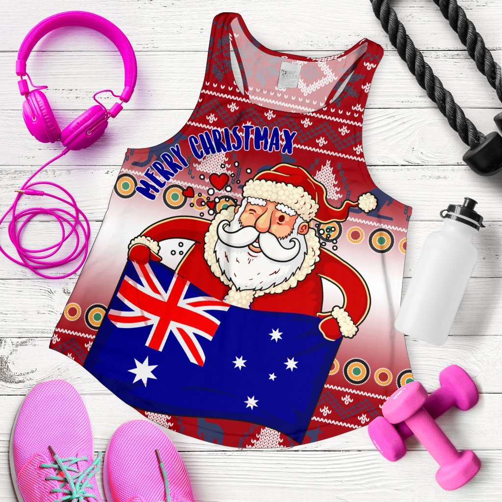 Christmas Womens Racerback Tank - Australia Santa Claus Hold The Flag ( Red)