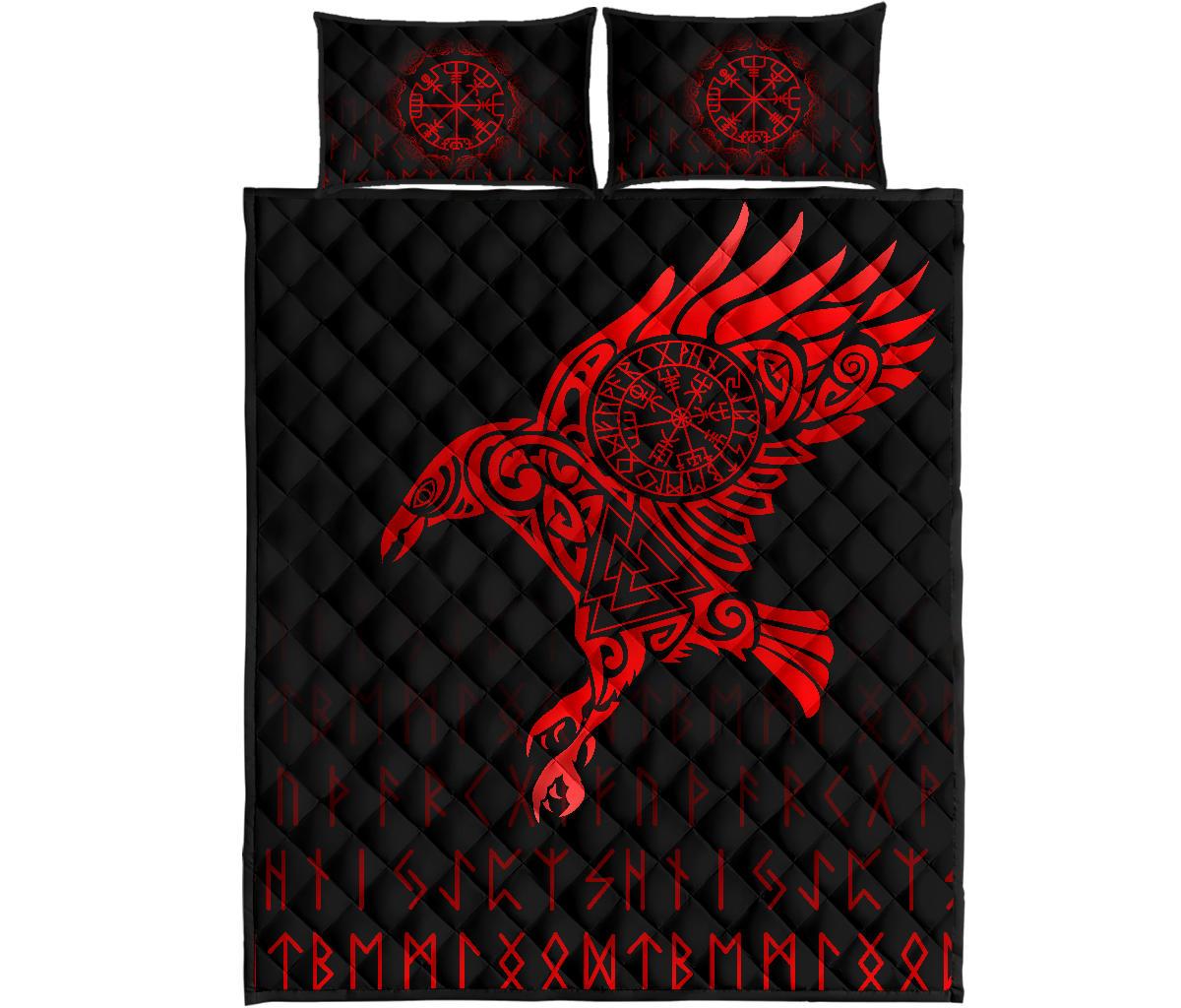 Viking Quilt Bedding Set Raven Tattoo Red