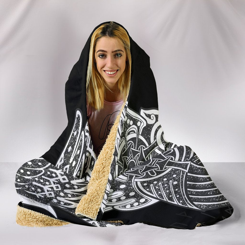 Viking Hooded Blanket Raven Tattoo White Style