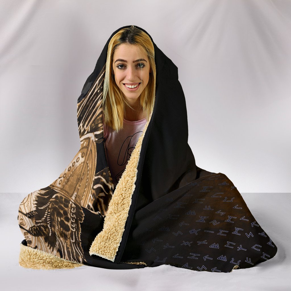 Viking Hooded Blanket Odin Raven Viking Gold