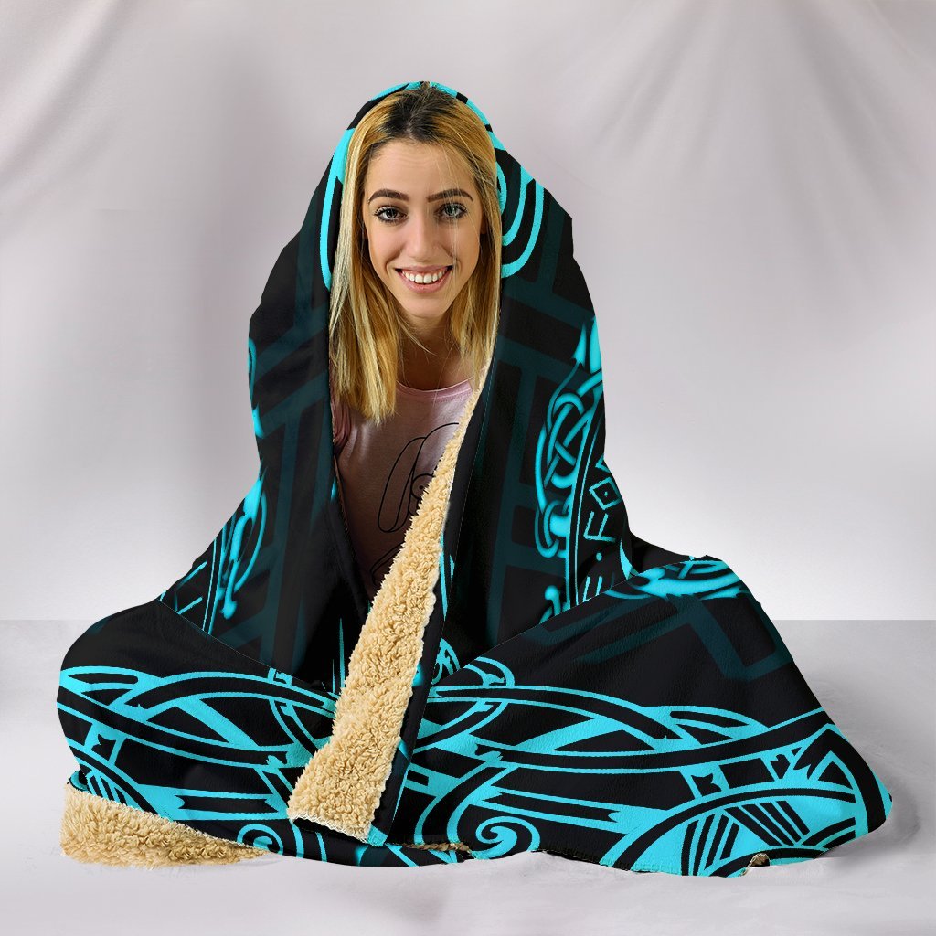 Viking Hooded Blanket Fenrir Viking Cyan 3D