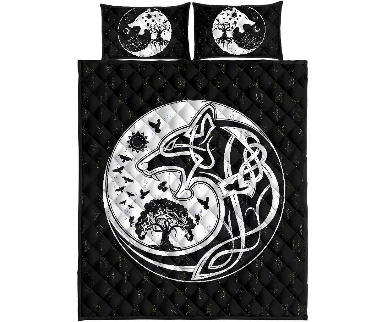 Viking Quilt Bedding Set Skoll And Hati Rune Tattoo