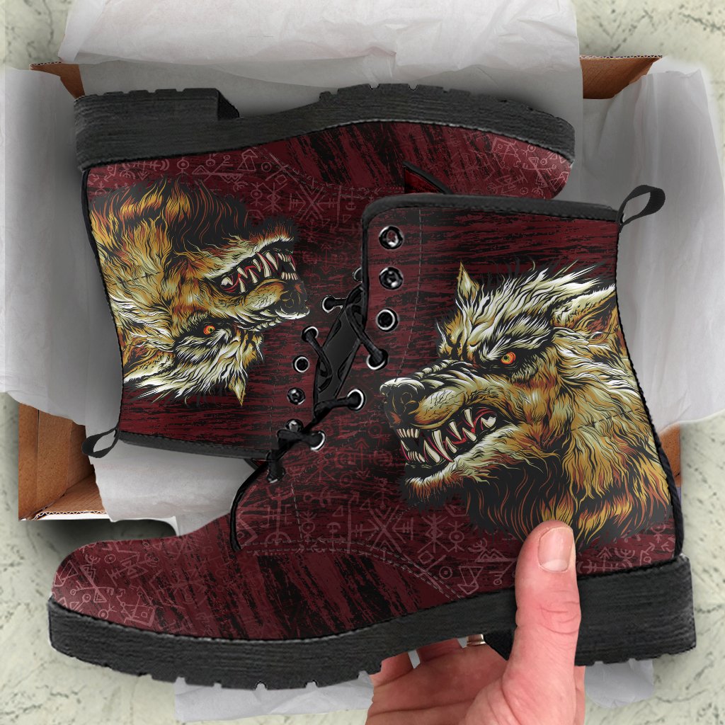 Viking Leather Boots Fenrir On The Blood Moon Background