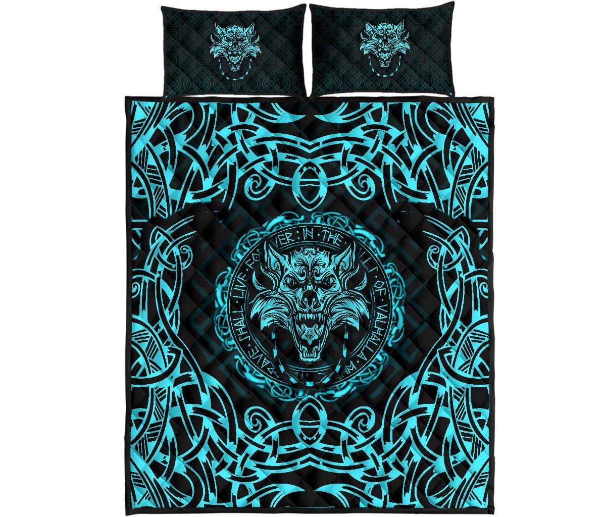 Viking Quilt Bedding Set Fenrir Viking Cyan 3D