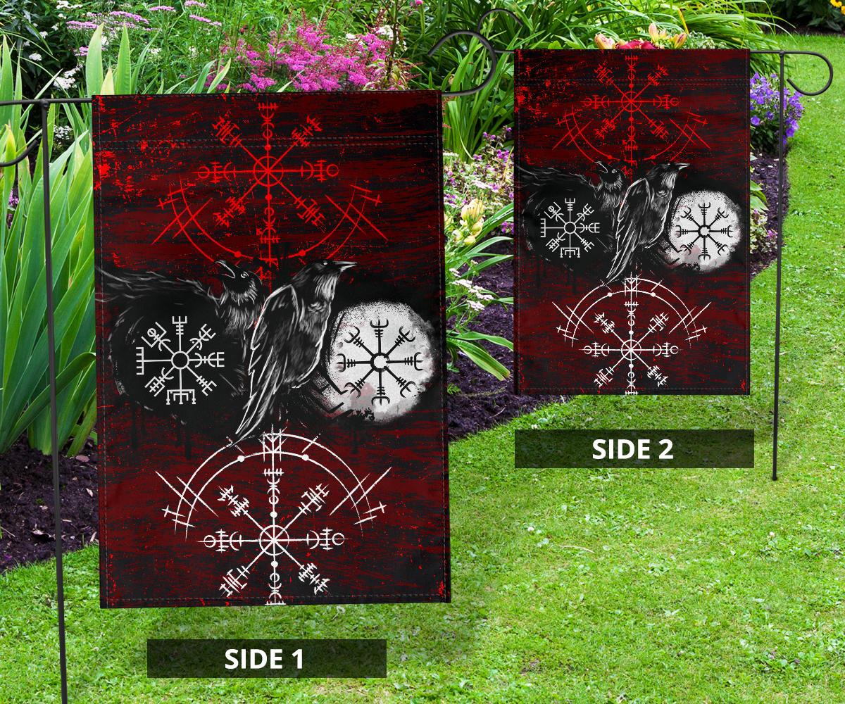 Viking Garden Flag Raven of Odin and Symbol Viking on Blood Background