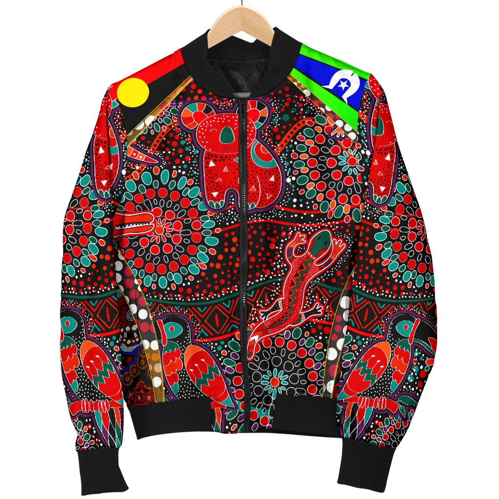 Women Bomber Jacket - Aboriginal Animal & Dot Acrylic Paint