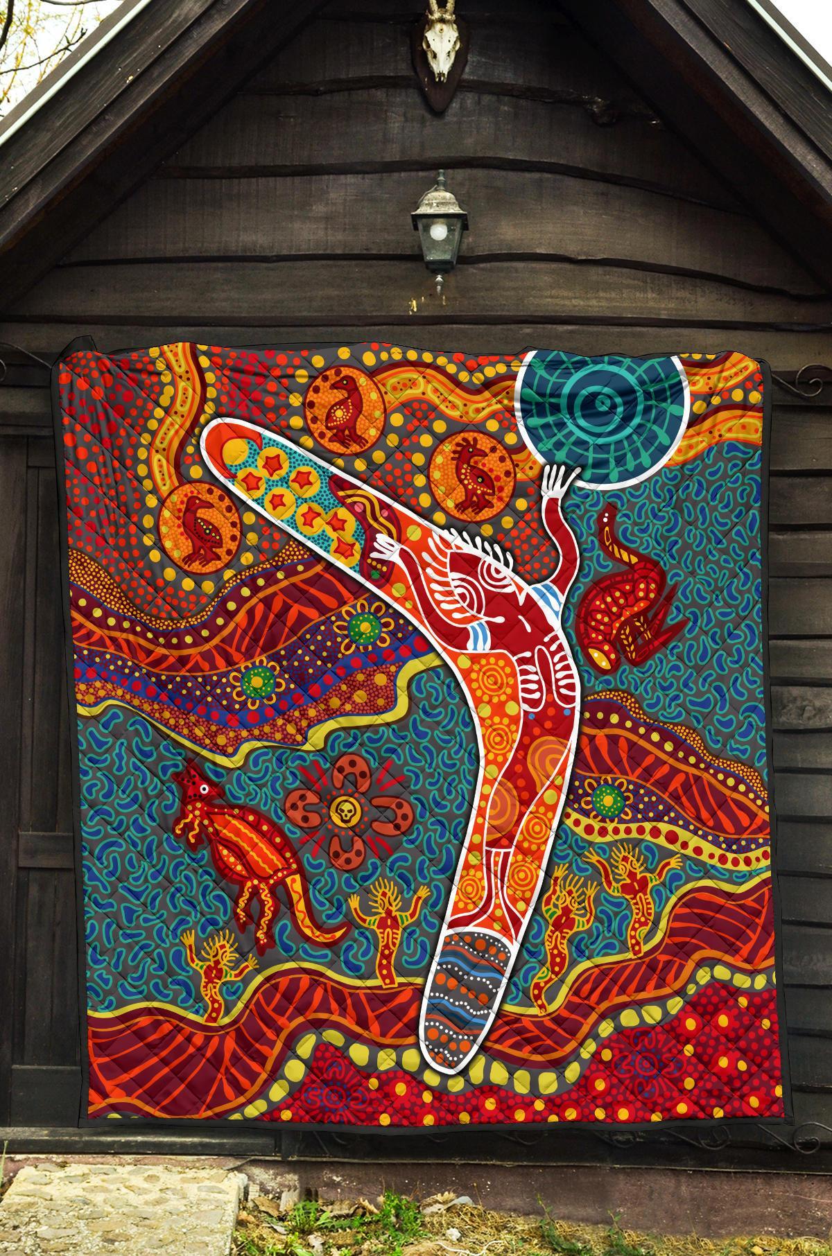 Aboriginal Premium Quilt - Indigenous Boomerang