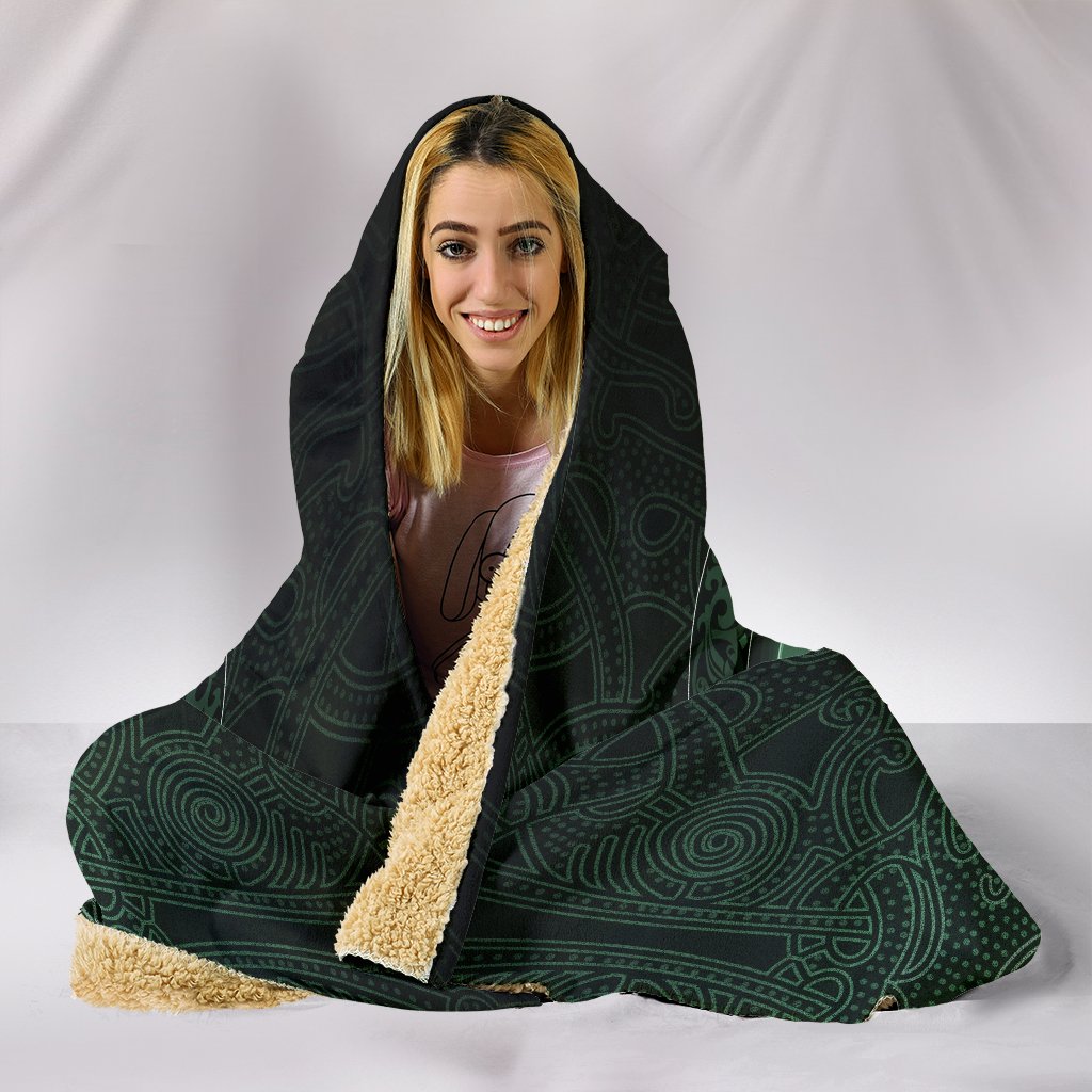 Viking Hooded Blanket Ethnic Odin Raven Green