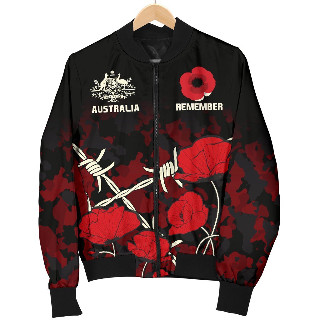 Anzac Women Bomber Jacket - Anzac with Remembrance Poppy Flower