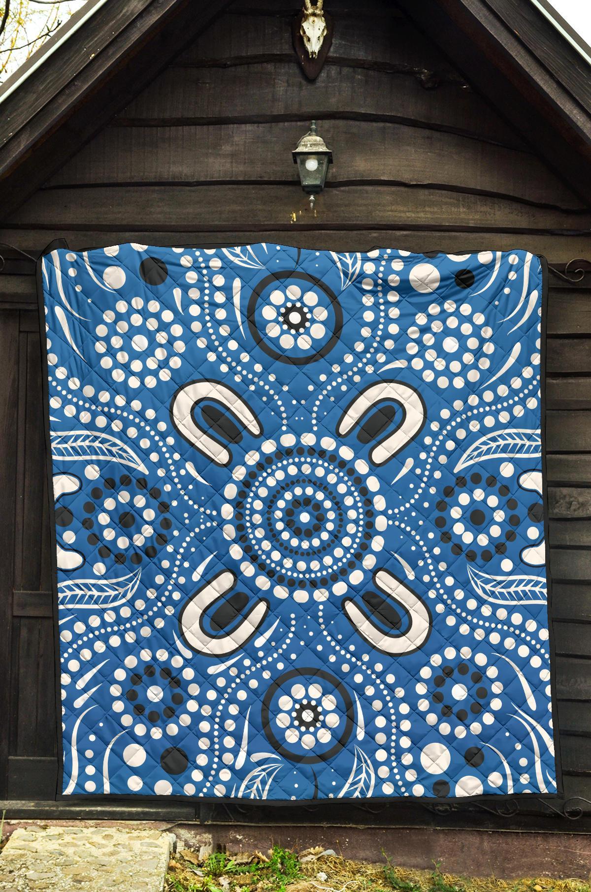 Aboriginal Premium Quilt - Indigenous Circle Dot Painting Blue Color