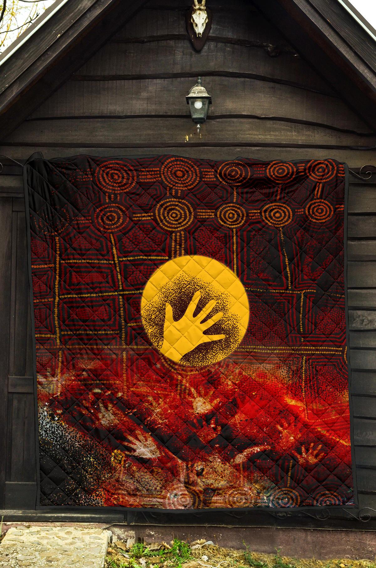 Aboriginal Premium Quilt - Indigenous Flag Hand Art