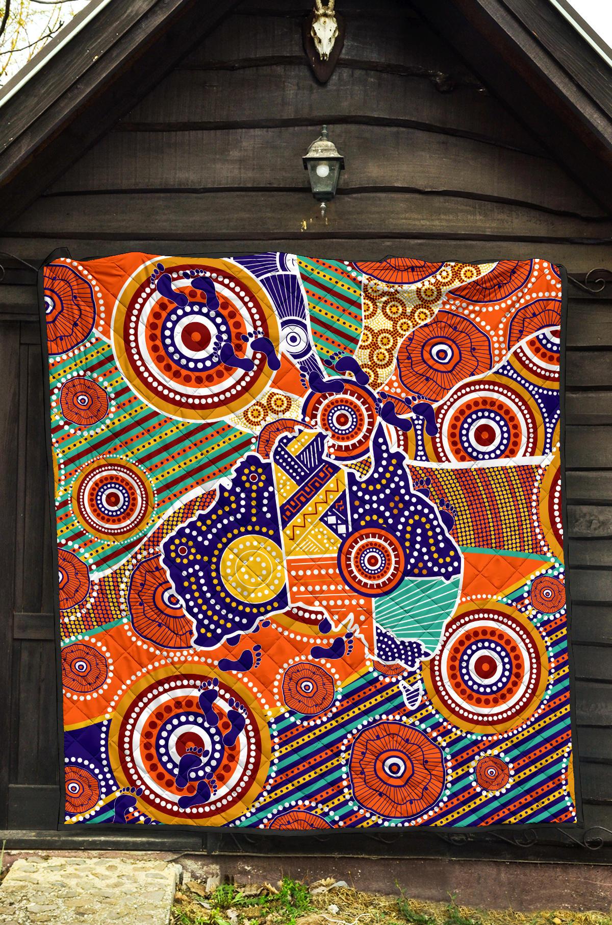 Aboriginal Premium Quilt - Australian Map Dot Painting