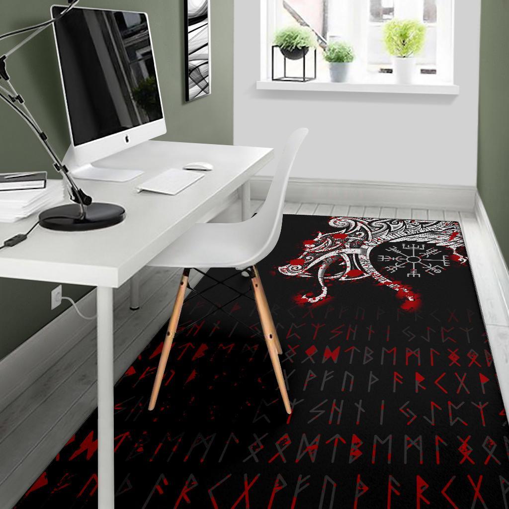 Viking Area Rug Dragon and Vegvisir Blood Tattoo