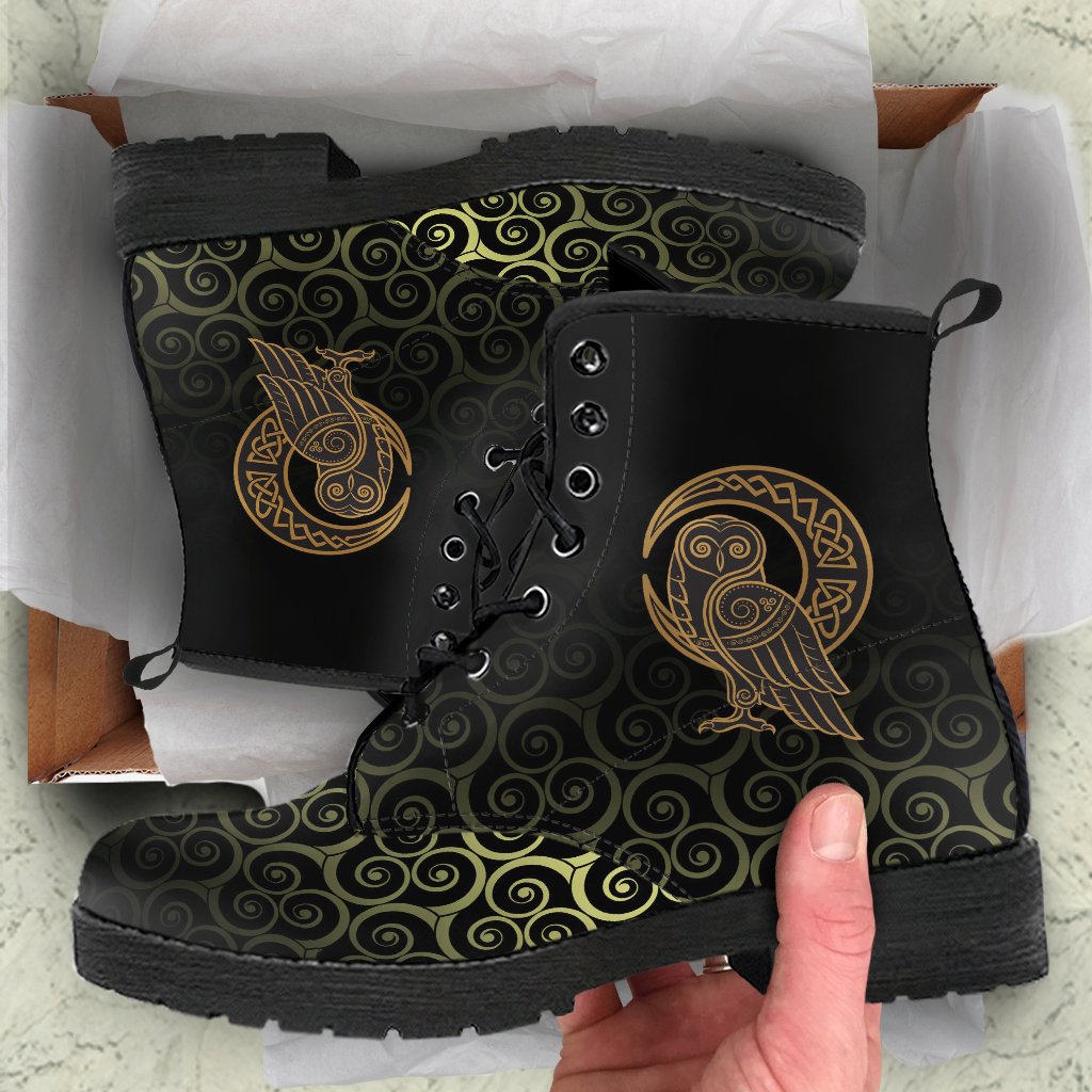 Viking Leather Boots Owl Celtic On Triskels Background