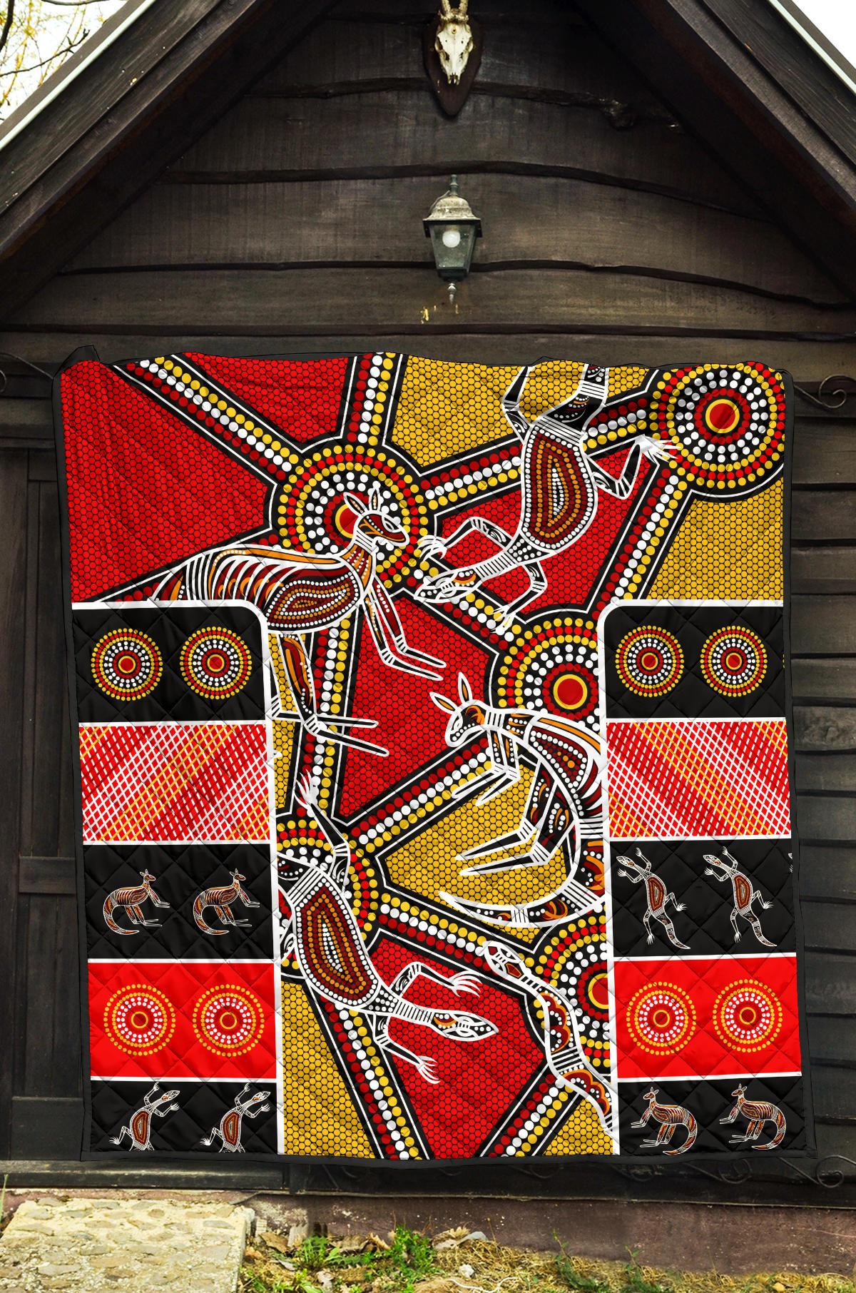 Aboriginal Premium Quilt - Kangaroo Dot Painting Patterns