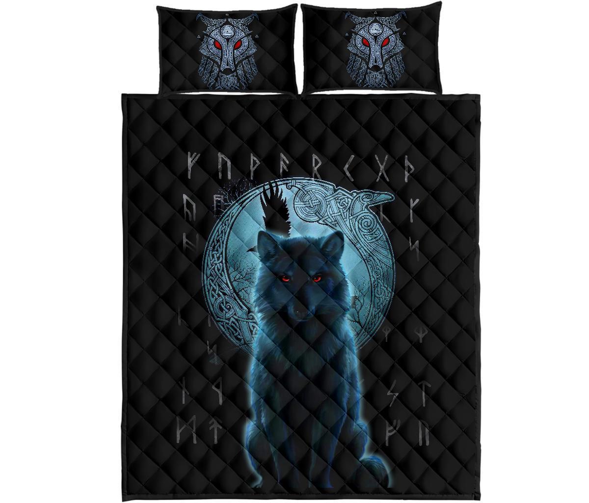 Viking Quilt Bedding Set Fenrir Viking Wolf And Moon