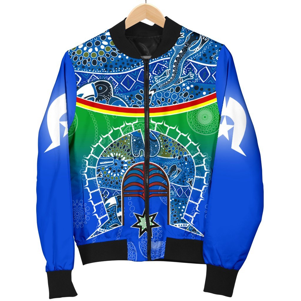 Men;s Bomber Jacket - Torres Strait Symbol With Aboriginal Patterns