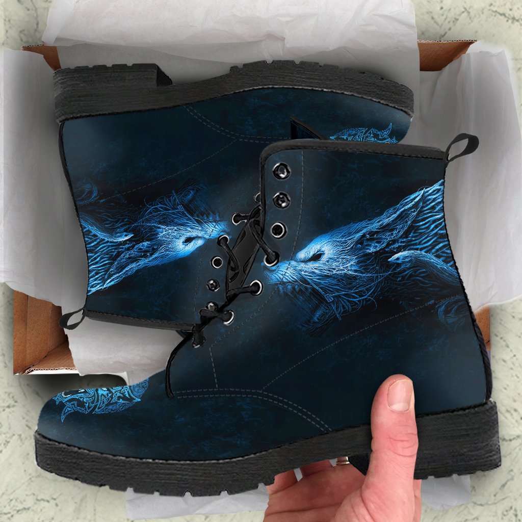 Viking Leather Boots Fenrir Wolf