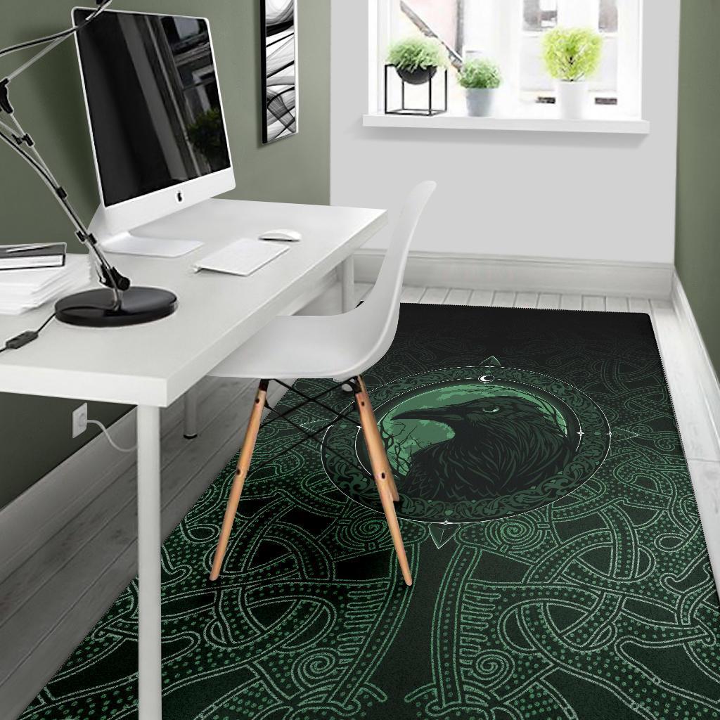 Viking Area Rug Ethnic Odin Raven Green