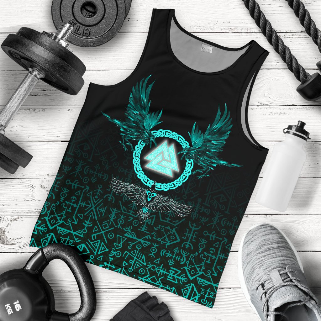 Viking Men's Tank Top Three Raven and Valknut Cyan