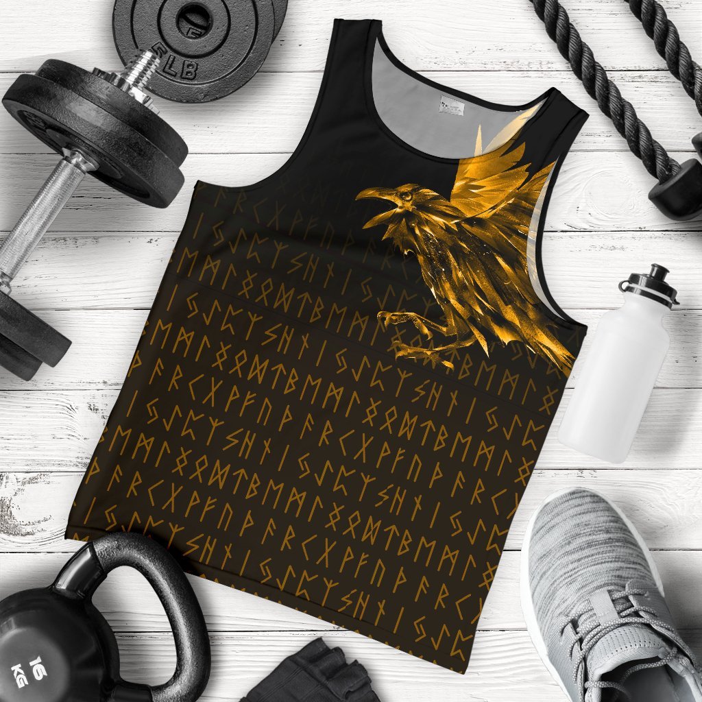 Viking Men's Tank Top The Raven Of Odin Rune Gold