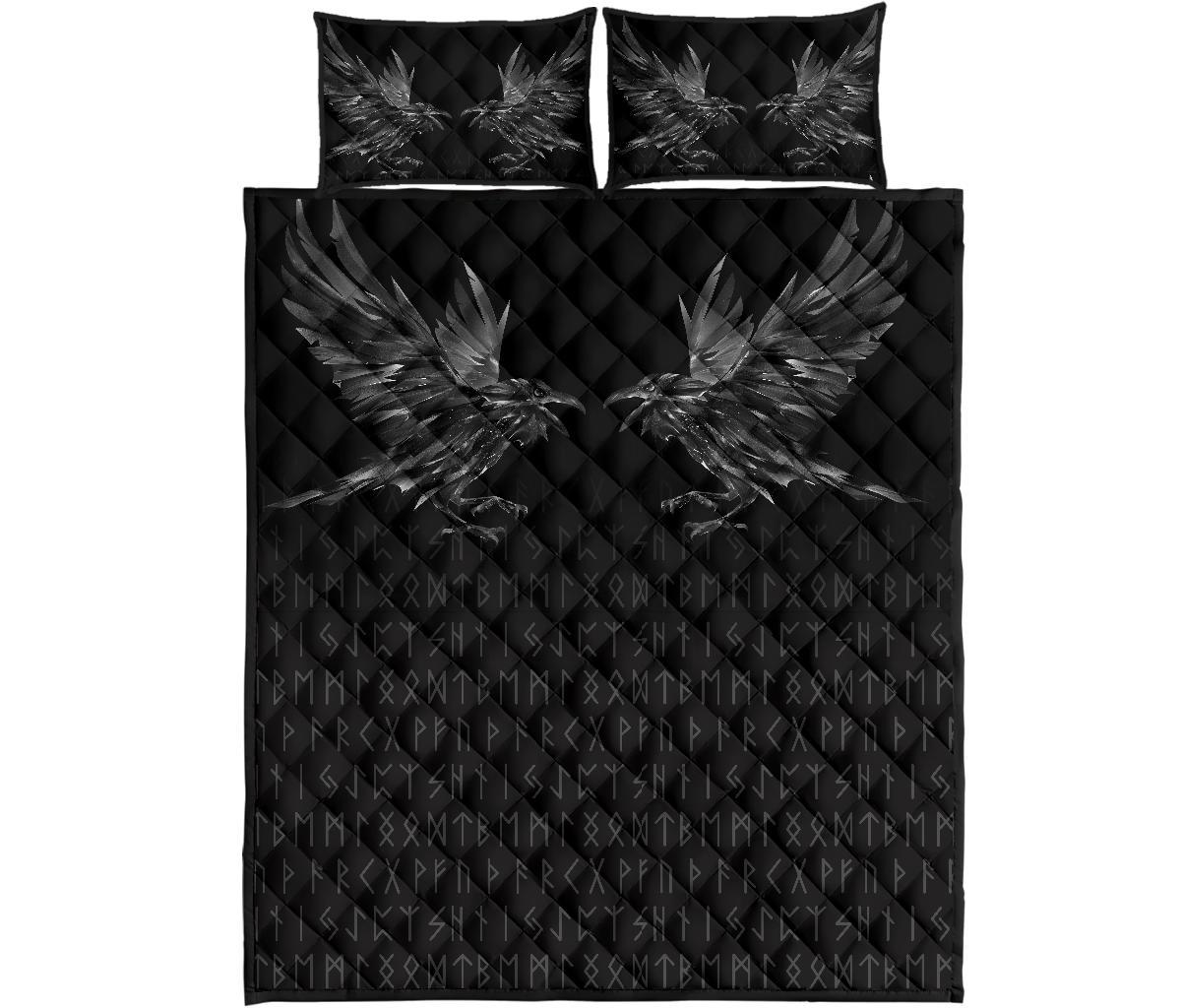 Viking Quilt Bedding Set Odin Huginn and Muninn Rune