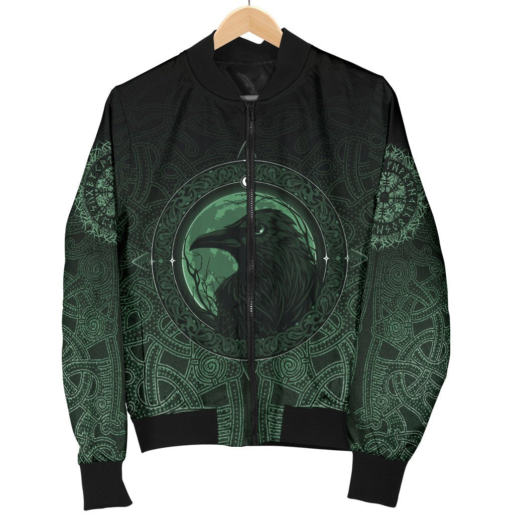 Viking Bomber Jacket Ethnic Odin Raven Green Style Ver02