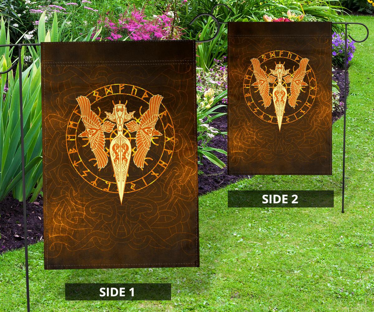 Viking Garden Flag Gold Spear Of The God Odin Gungnir And Two Gold Ravens