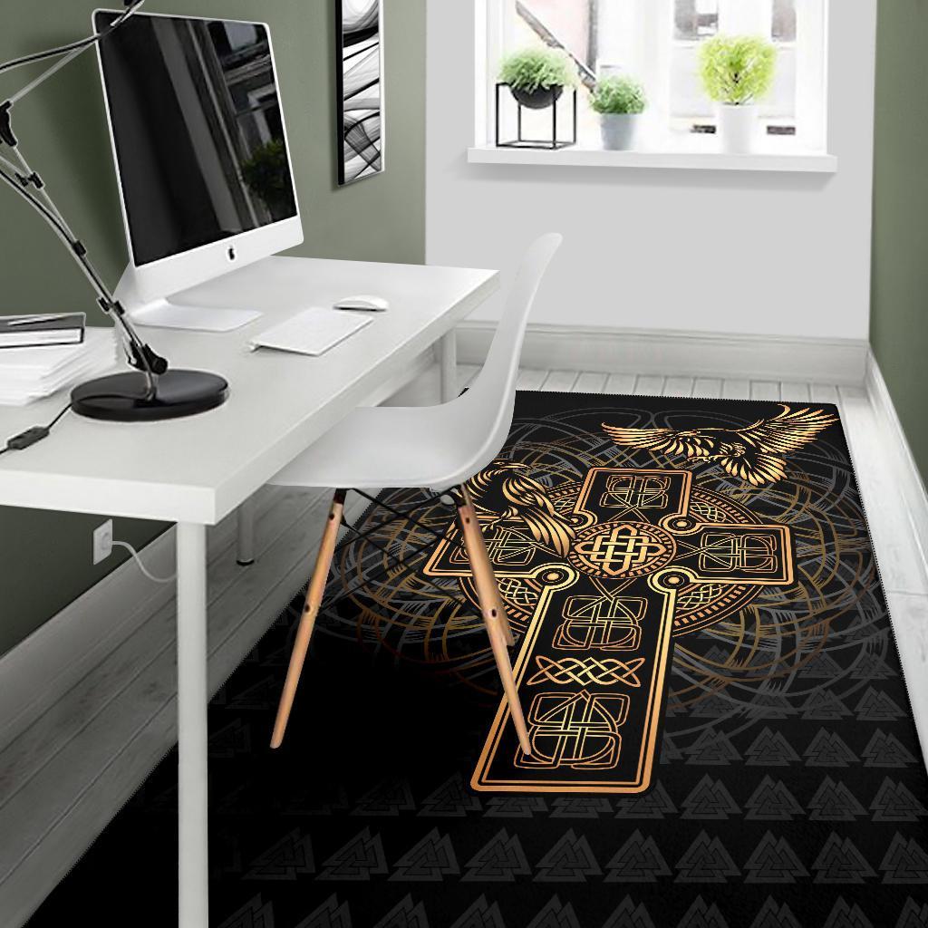 Viking Area Rug Odin's Celtic Raven Tattoo