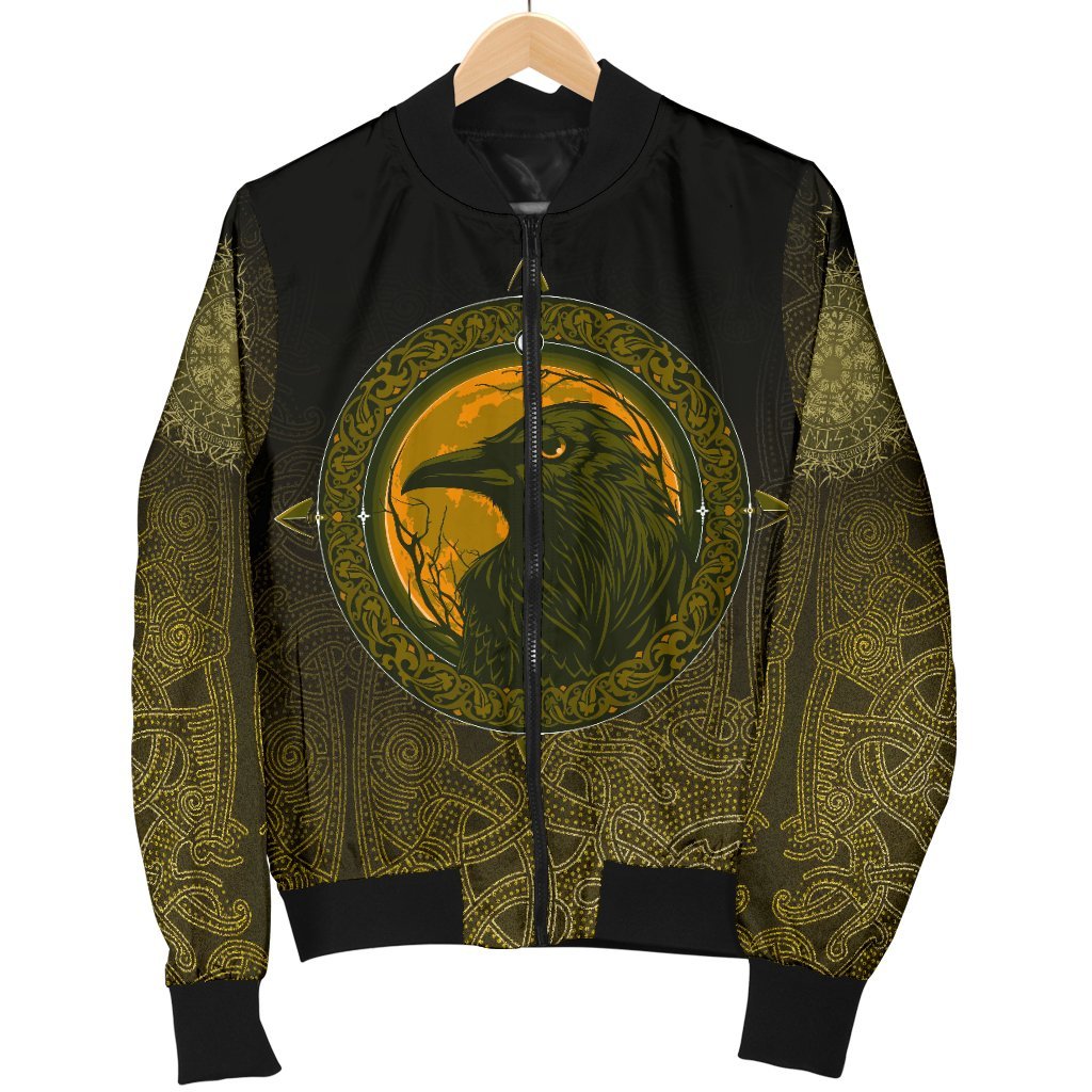 Viking Bomber Jacket Ethnic Odin Raven Gold Style Ver01