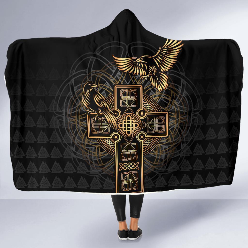 Viking Hooded Blanket Economy Odin's Celtic Raven Tattoo