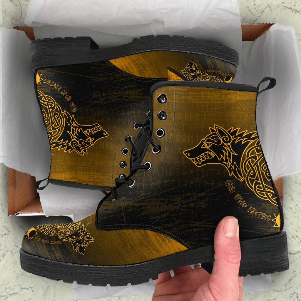 Viking Leather Boots Skoll And Hati Gold