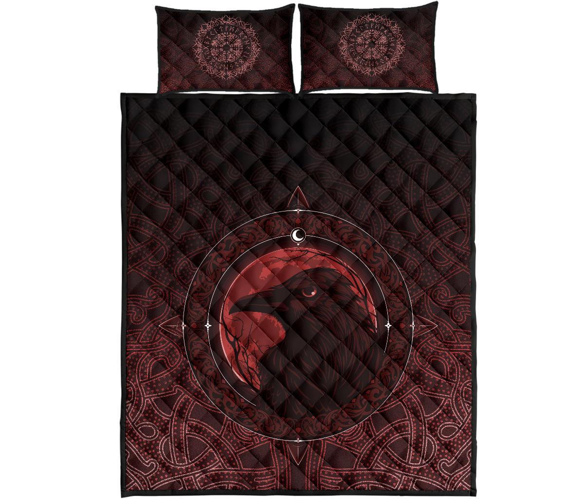 Viking Quilt Bedding Set Ethnic Odin Raven Red