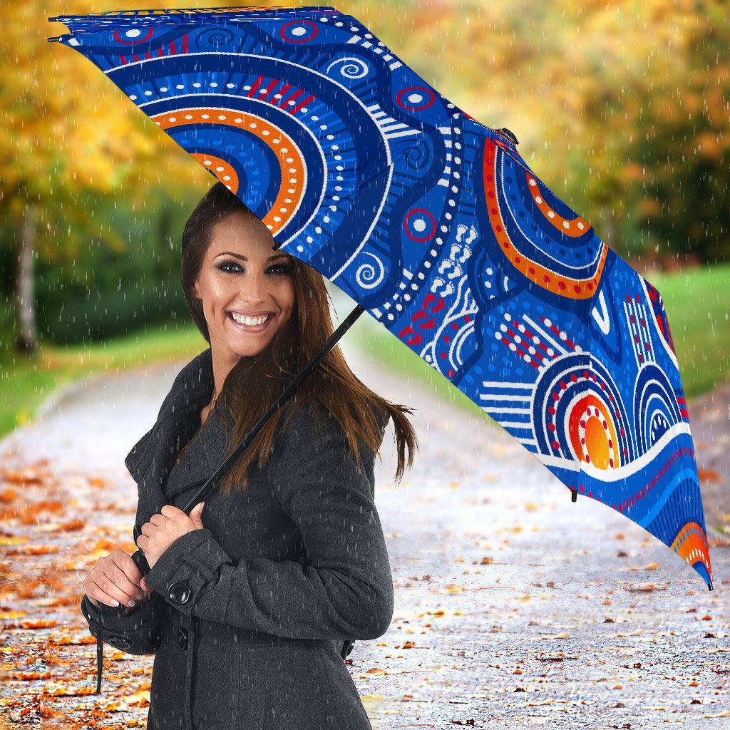 Aboriginal Umbrellas - Indigenous Footprint Patterns Blue Color