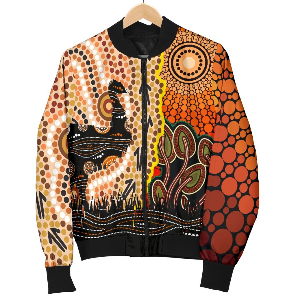 Women Bomber Jacket - Australian Aboriginal Sun and Emu