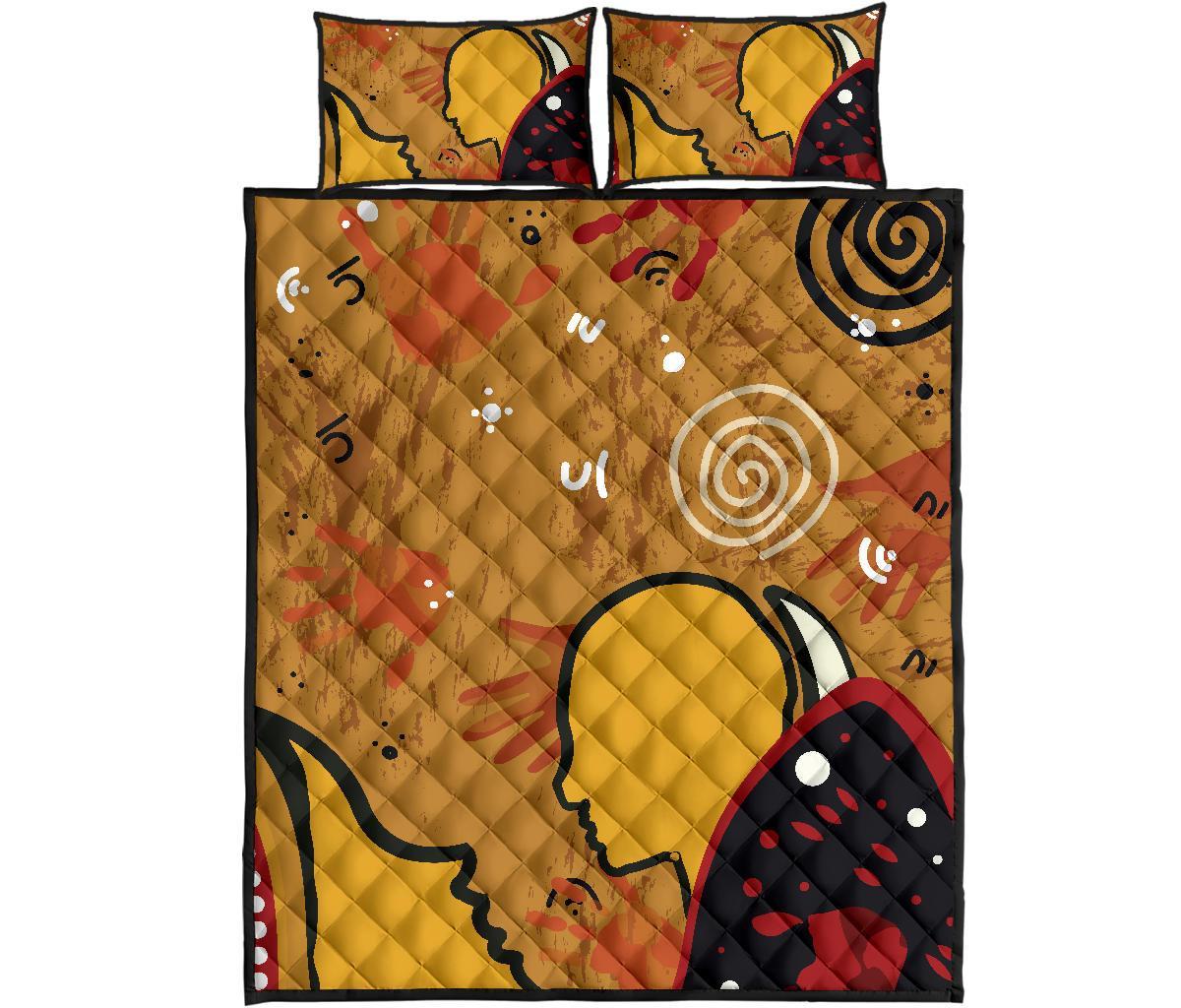 Aboriginal Quilt Bed Set - Mother and Son Hand Art