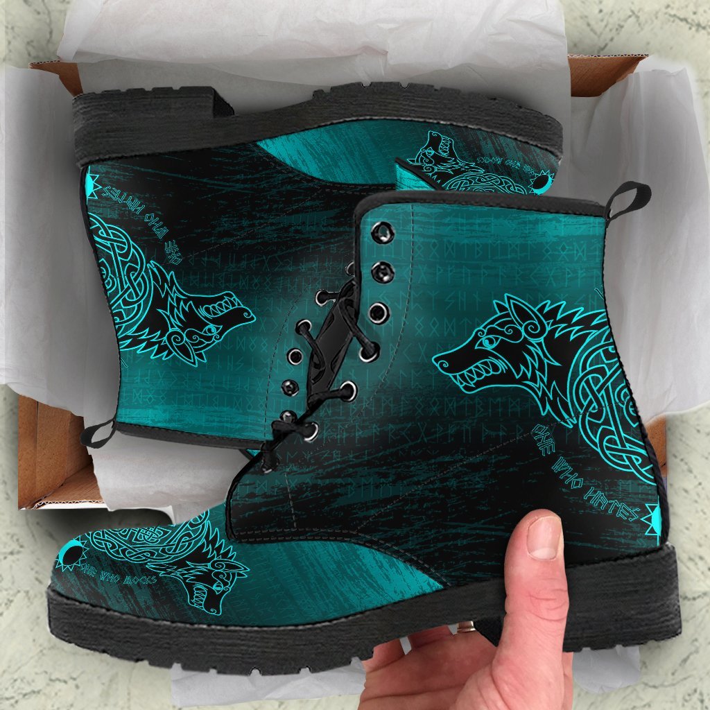 Viking Leather Boots Skoll And Hati Cyan Style